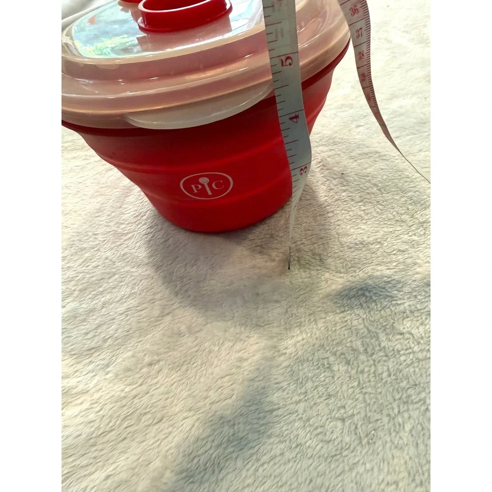 Pampered Chef Microwave Popcorn Maker Red Silicone Collapsible Bowl 1569